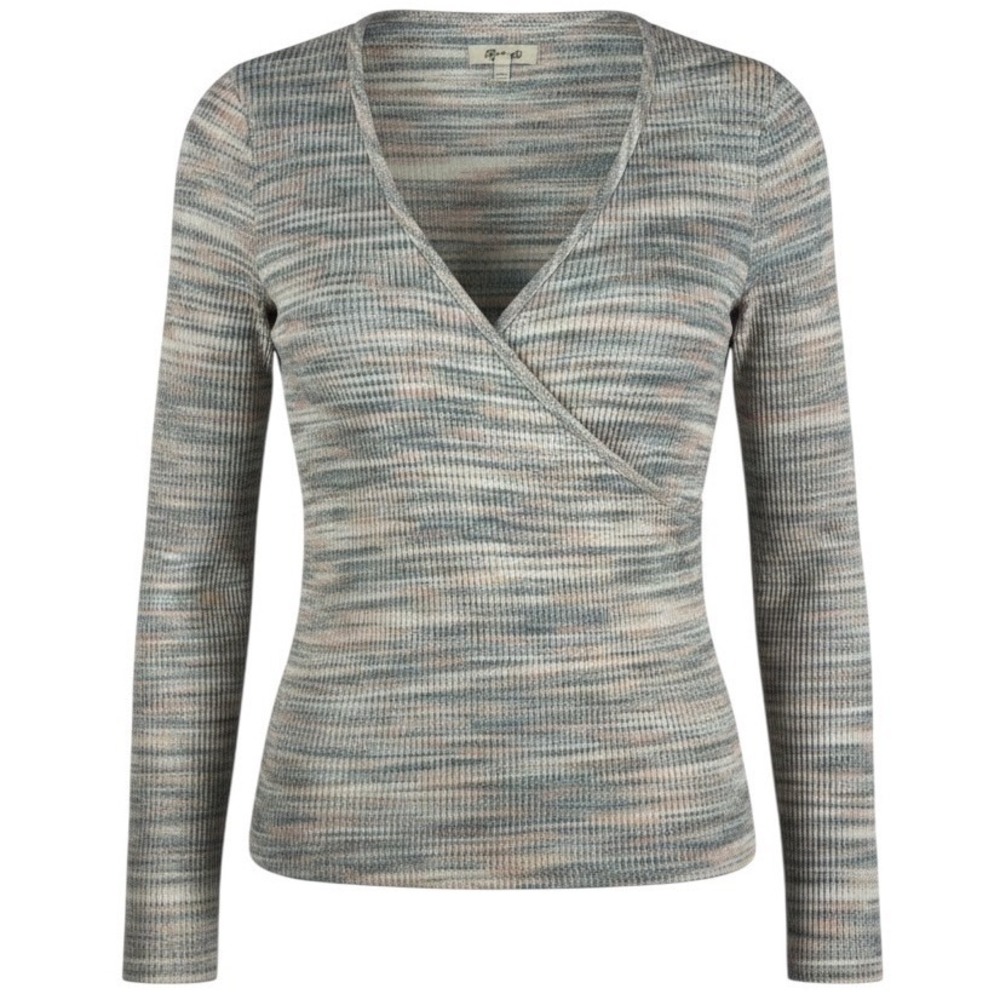 Madewell Faux Wrap Top Womens L Multi Ribbed Knit Coastal Clean Girl Cozy Fall